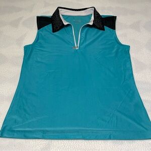 Spanner Golf Teal Sleeveless Polo Shirt with Black Studded Collar Size M